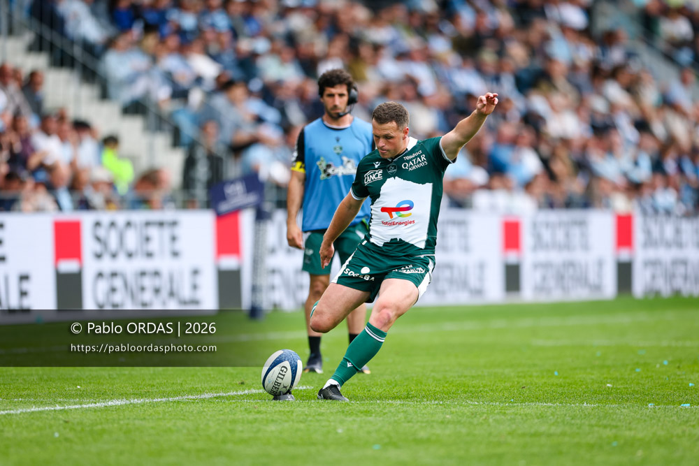 Joe Simmonds, lors du match de Top 14 entre l'Aviron bayonnais et la Section paloise, le 18 avril 2026 au stade Jean Dauger de Bayonne, France (Photo Pablo ORDAS)