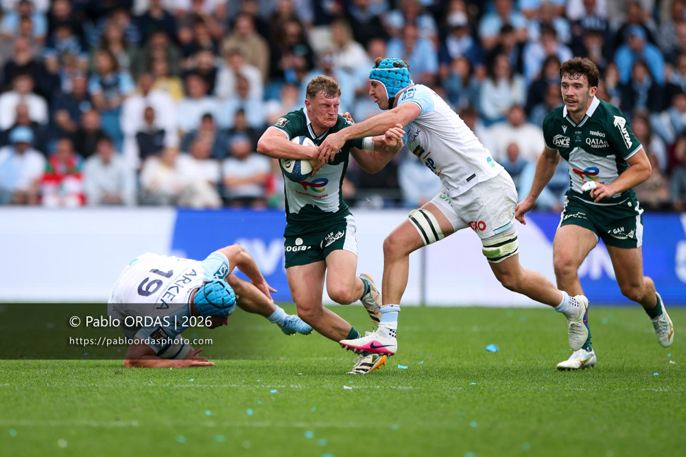Emilien Gailleton, lors du match de Top 14 entre l'Aviron bayonnais et la Section paloise, le 18 avril 2026 au stade Jean Dauger de Bayonne, France (Photo Pablo ORDAS)