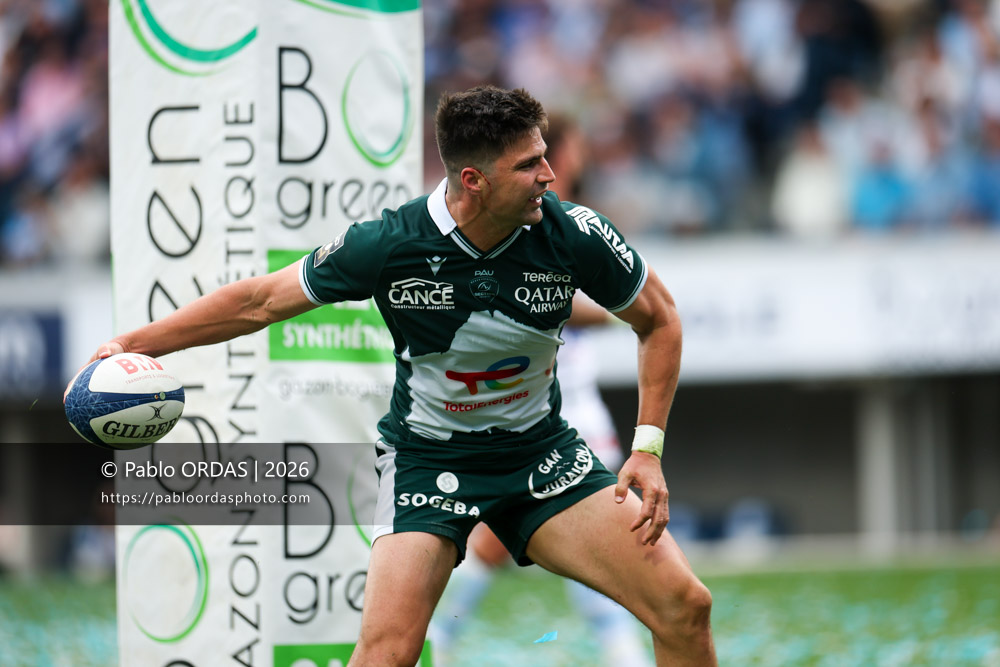 Jack Maddocks, lors du match de Top 14 entre l'Aviron bayonnais et la Section paloise, le 18 avril 2026 au stade Jean Dauger de Bayonne, France (Photo Pablo ORDAS)