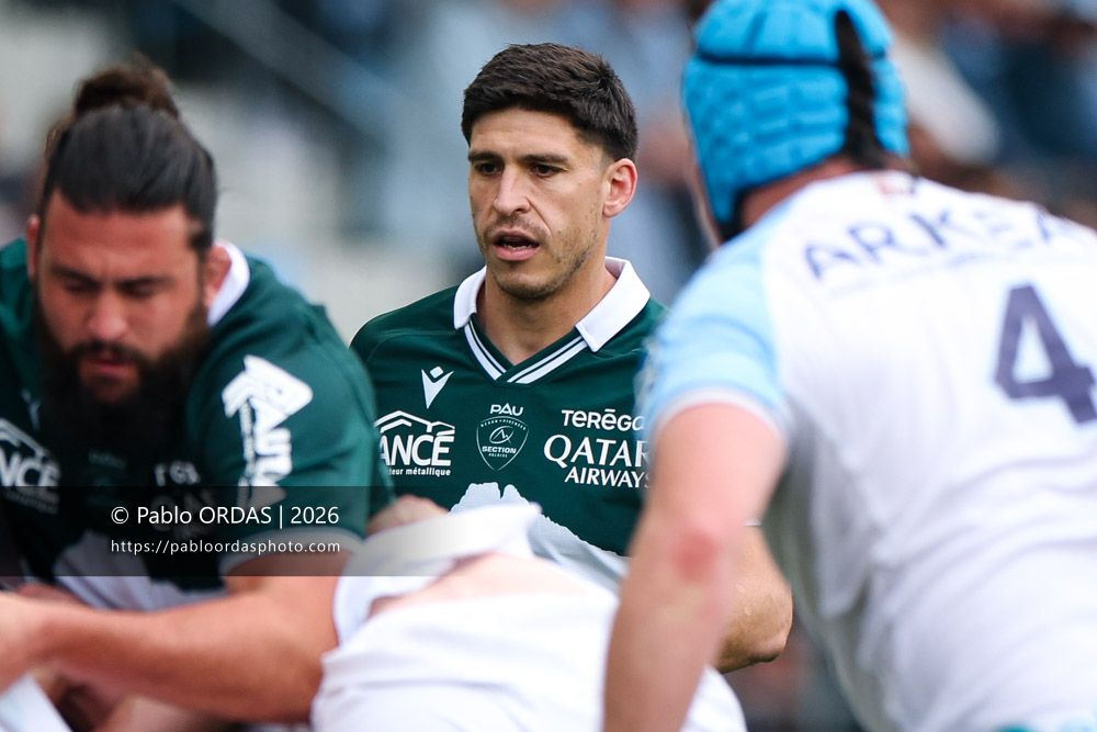 Thibault Daubagna, lors du match de Top 14 entre l'Aviron bayonnais et la Section paloise, le 18 avril 2026 au stade Jean Dauger de Bayonne, France (Photo Pablo ORDAS)