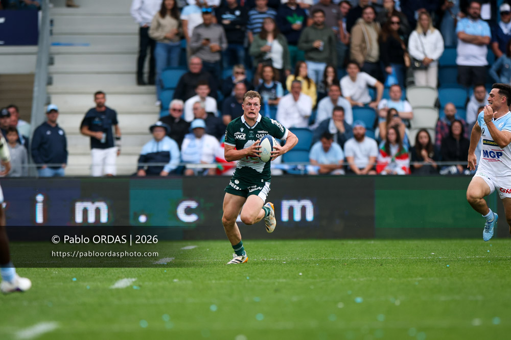 Emilien Gailleton, lors du match de Top 14 entre l'Aviron bayonnais et la Section paloise, le 18 avril 2026 au stade Jean Dauger de Bayonne, France (Photo Pablo ORDAS)