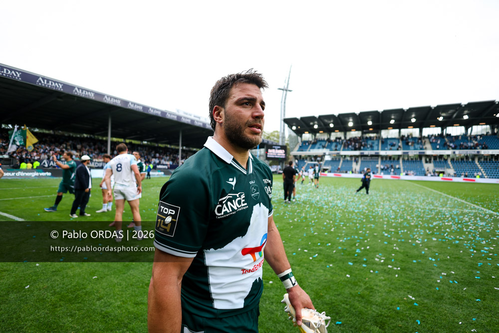 Facundo Isa, lors du match de Top 14 entre l'Aviron bayonnais et la Section paloise, le 18 avril 2026 au stade Jean Dauger de Bayonne, France (Photo Pablo ORDAS)