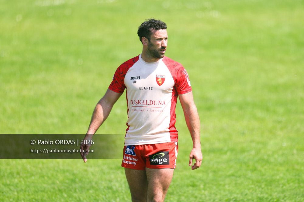 Maxime Rosier, lors du match de Nationale 2 entre l'Anglet olympique et Mauléon, le 19 avril 2026 au stade Saint-Jean d'Anglet, France (Photo Pablo ORDAS)