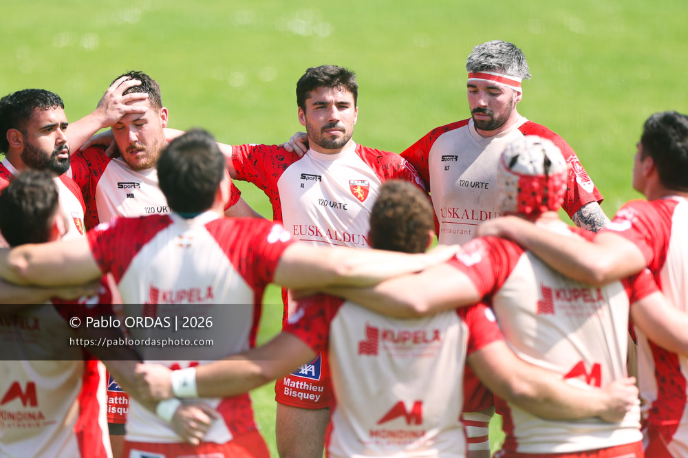 Julien Larroudé, lors du match de Nationale 2 entre l'Anglet olympique et Mauléon, le 19 avril 2026 au stade Saint-Jean d'Anglet, France (Photo Pablo ORDAS)