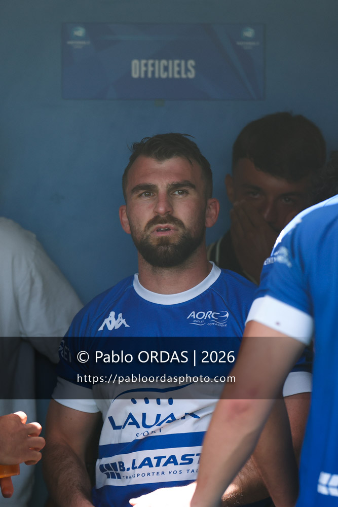 Bastien Fischer, lors du match de Nationale 2 entre l'Anglet olympique et Mauléon, le 19 avril 2026 au stade Saint-Jean d'Anglet, France (Photo Pablo ORDAS)