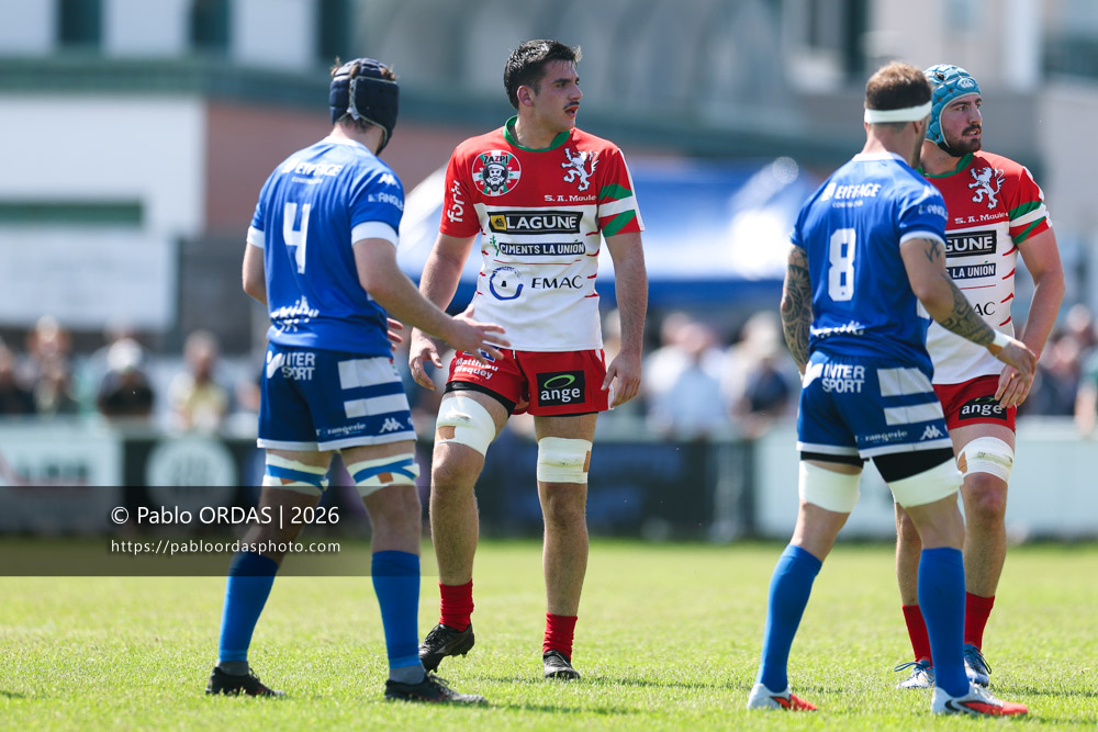 Yohan Etchebarne, lors du match de Nationale 2 entre l'Anglet olympique et Mauléon, le 19 avril 2026 au stade Saint-Jean d'Anglet, France (Photo Pablo ORDAS)