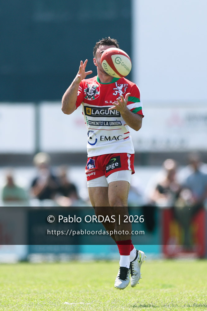 Florian Aguer, lors du match de Nationale 2 entre l'Anglet olympique et Mauléon, le 19 avril 2026 au stade Saint-Jean d'Anglet, France (Photo Pablo ORDAS)