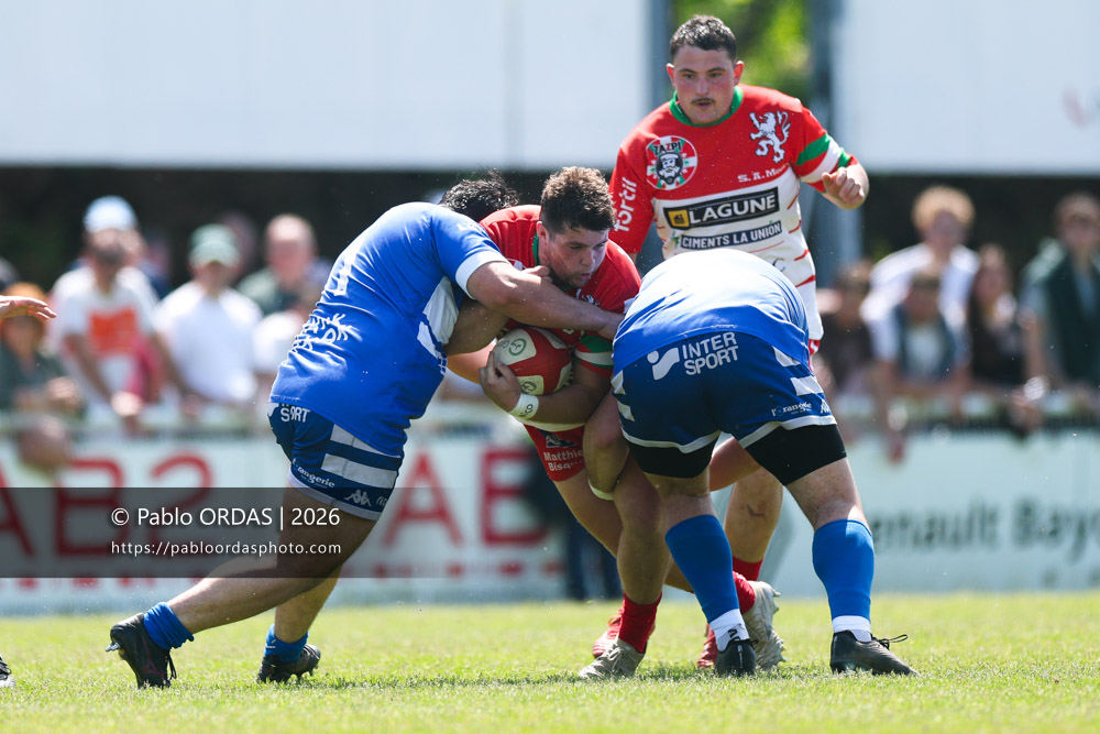 Allande Etcheberry, lors du match de Nationale 2 entre l'Anglet olympique et Mauléon, le 19 avril 2026 au stade Saint-Jean d'Anglet, France (Photo Pablo ORDAS)
