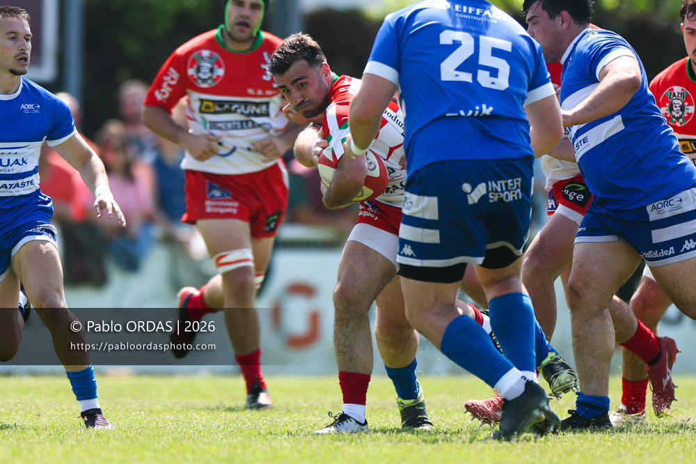 Florian Aguer, lors du match de Nationale 2 entre l'Anglet olympique et Mauléon, le 19 avril 2026 au stade Saint-Jean d'Anglet, France (Photo Pablo ORDAS)