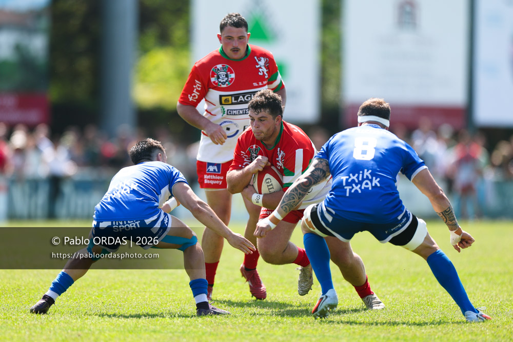 Allande Etcheberry, lors du match de Nationale 2 entre l'Anglet olympique et Mauléon, le 19 avril 2026 au stade Saint-Jean d'Anglet, France (Photo Pablo ORDAS)