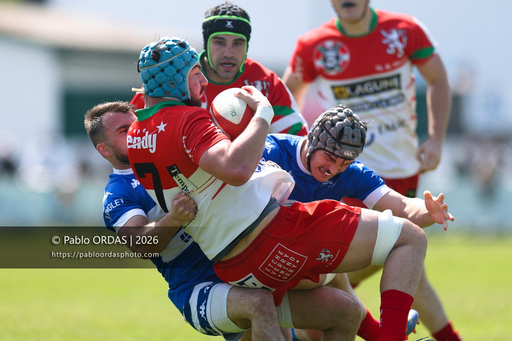 Benjamin Dufourcq, lors du match de Nationale 2 entre l'Anglet olympique et Mauléon, le 19 avril 2026 au stade Saint-Jean d'Anglet, France (Photo Pablo ORDAS)