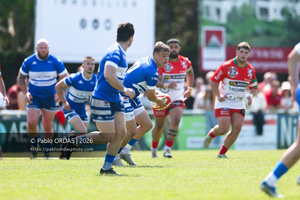 Thomas Pulon, lors du match de Nationale 2 entre l'Anglet olympique et Mauléon, le 19 avril 2026 au stade Saint-Jean d'Anglet, France (Photo Pablo ORDAS)