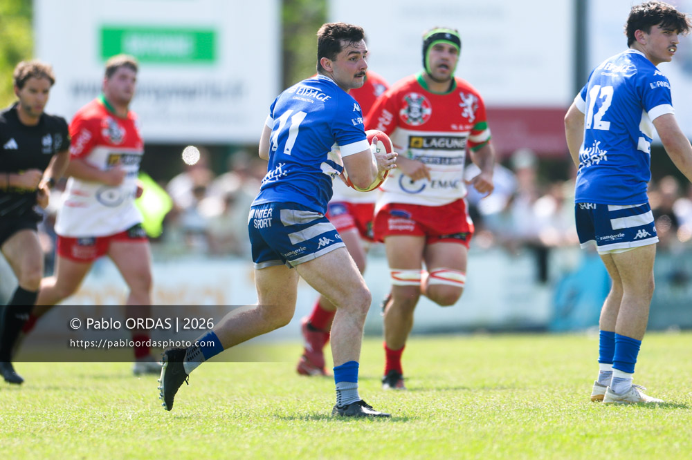 Bixente Layan, lors du match de Nationale 2 entre l'Anglet olympique et Mauléon, le 19 avril 2026 au stade Saint-Jean d'Anglet, France (Photo Pablo ORDAS)
