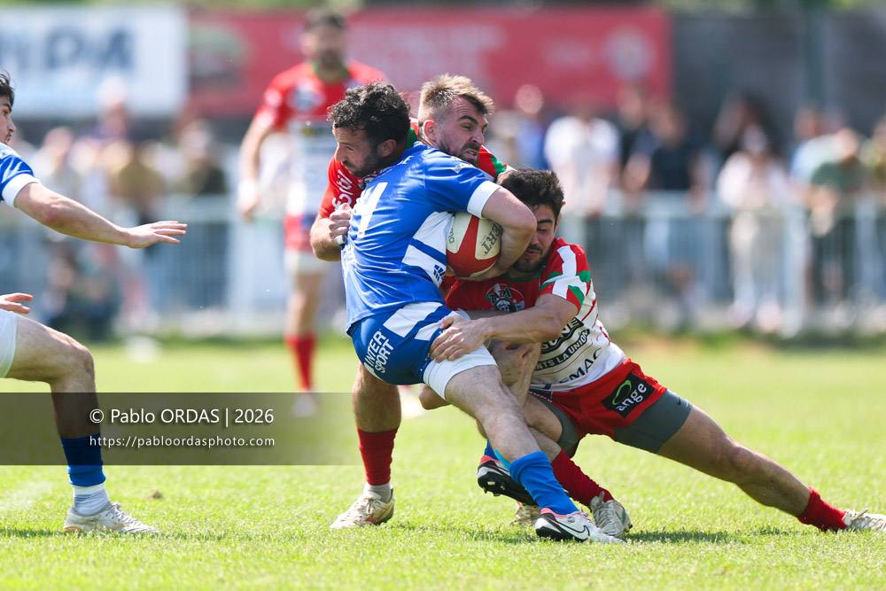 Bastien Fischer, lors du match de Nationale 2 entre l'Anglet olympique et Mauléon, le 19 avril 2026 au stade Saint-Jean d'Anglet, France (Photo Pablo ORDAS)