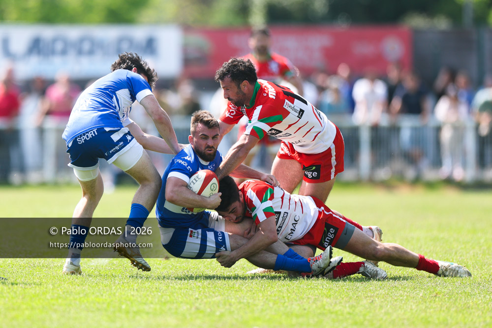Bastien Fischer, lors du match de Nationale 2 entre l'Anglet olympique et Mauléon, le 19 avril 2026 au stade Saint-Jean d'Anglet, France (Photo Pablo ORDAS)