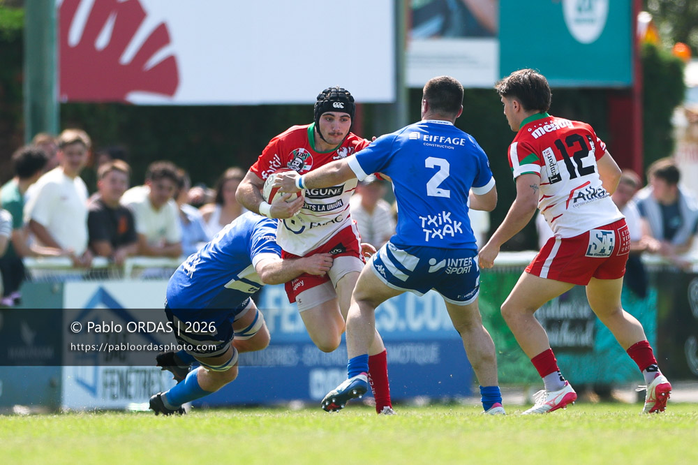 Gatien Labarrière, lors du match de Nationale 2 entre l'Anglet olympique et Mauléon, le 19 avril 2026 au stade Saint-Jean d'Anglet, France (Photo Pablo ORDAS)
