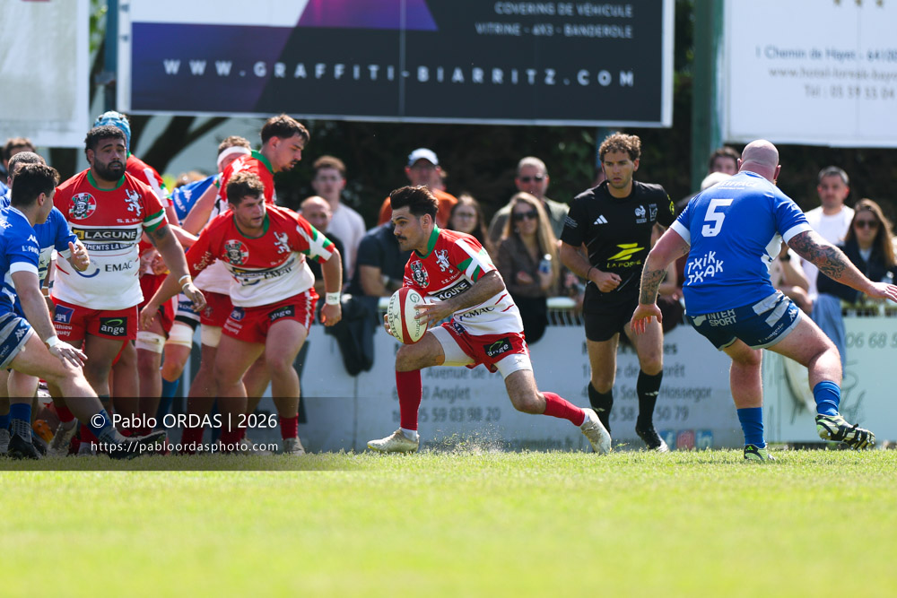 Rémy Dubié, lors du match de Nationale 2 entre l'Anglet olympique et Mauléon, le 19 avril 2026 au stade Saint-Jean d'Anglet, France (Photo Pablo ORDAS)