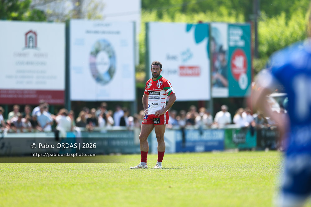 Maxime Rosier, lors du match de Nationale 2 entre l'Anglet olympique et Mauléon, le 19 avril 2026 au stade Saint-Jean d'Anglet, France (Photo Pablo ORDAS)