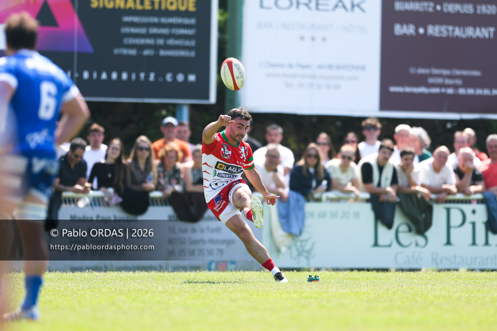 Florian Aguer, lors du match de Nationale 2 entre l'Anglet olympique et Mauléon, le 19 avril 2026 au stade Saint-Jean d'Anglet, France (Photo Pablo ORDAS)