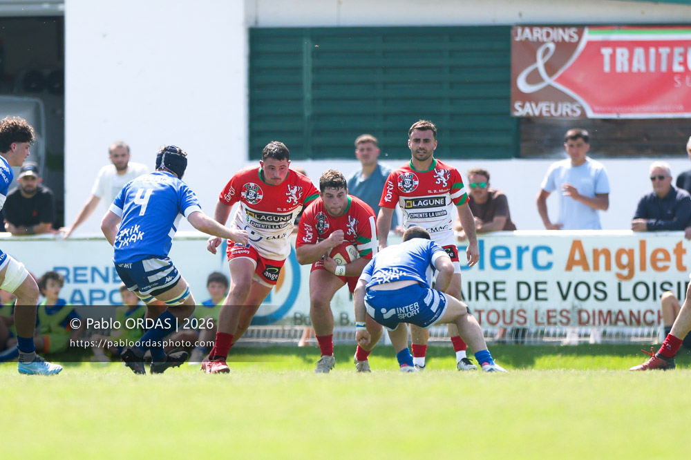 Allande Etcheberry, lors du match de Nationale 2 entre l'Anglet olympique et Mauléon, le 19 avril 2026 au stade Saint-Jean d'Anglet, France (Photo Pablo ORDAS)