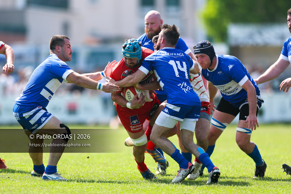 Benjamin Dufourcq, lors du match de Nationale 2 entre l'Anglet olympique et Mauléon, le 19 avril 2026 au stade Saint-Jean d'Anglet, France (Photo Pablo ORDAS)