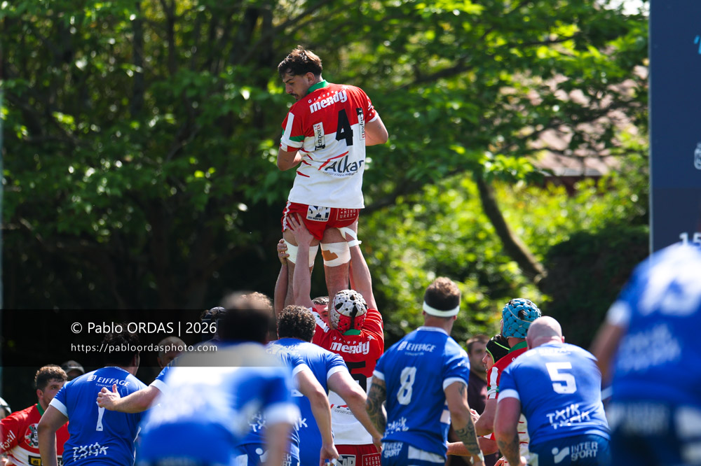 Louis Darricau, lors du match de Nationale 2 entre l'Anglet olympique et Mauléon, le 19 avril 2026 au stade Saint-Jean d'Anglet, France (Photo Pablo ORDAS)