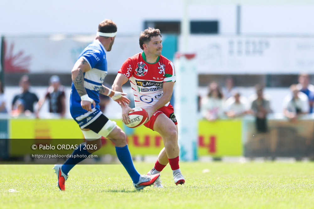 Mathis Gourg, lors du match de Nationale 2 entre l'Anglet olympique et Mauléon, le 19 avril 2026 au stade Saint-Jean d'Anglet, France (Photo Pablo ORDAS)