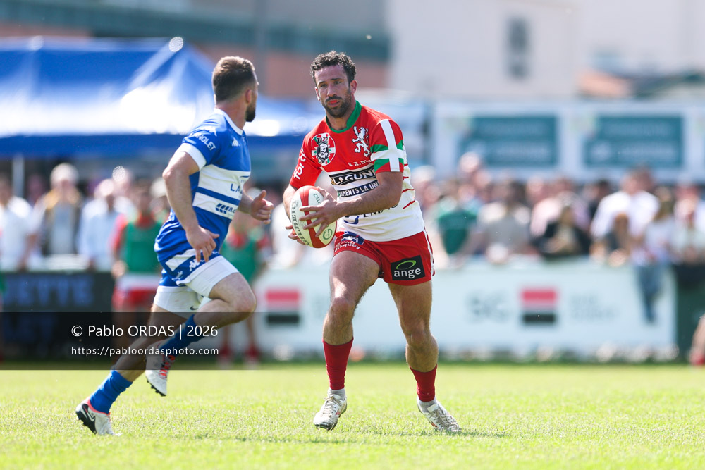 Maxime Rosier, lors du match de Nationale 2 entre l'Anglet olympique et Mauléon, le 19 avril 2026 au stade Saint-Jean d'Anglet, France (Photo Pablo ORDAS)