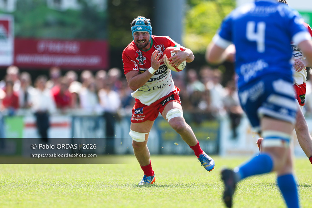 Benjamin Dufourcq, lors du match de Nationale 2 entre l'Anglet olympique et Mauléon, le 19 avril 2026 au stade Saint-Jean d'Anglet, France (Photo Pablo ORDAS)