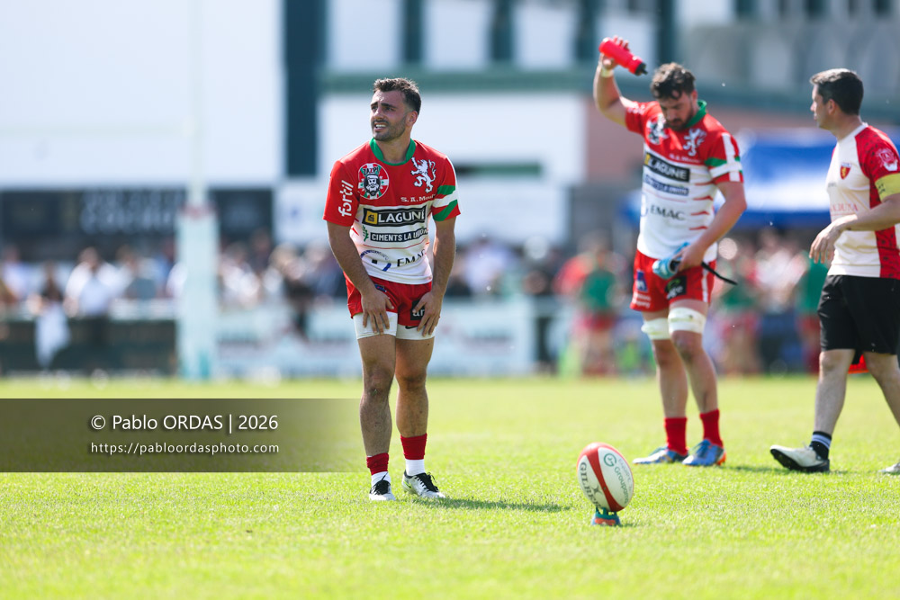 Florian Aguer, lors du match de Nationale 2 entre l'Anglet olympique et Mauléon, le 19 avril 2026 au stade Saint-Jean d'Anglet, France (Photo Pablo ORDAS)
