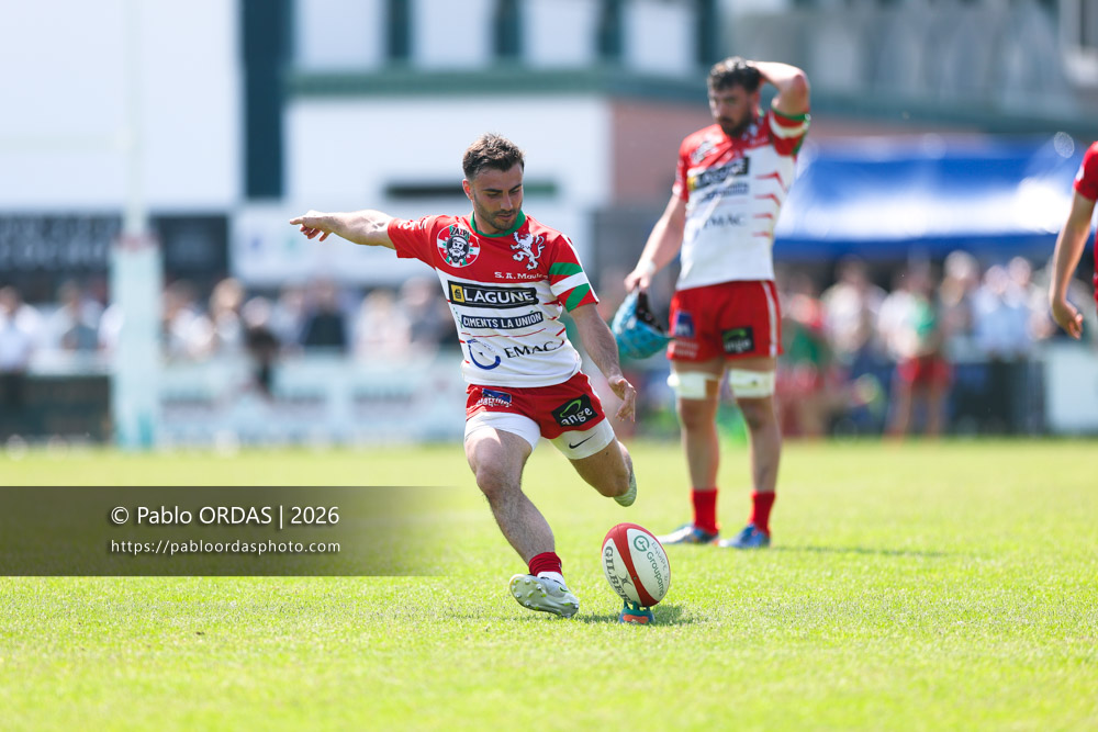 Florian Aguer, lors du match de Nationale 2 entre l'Anglet olympique et Mauléon, le 19 avril 2026 au stade Saint-Jean d'Anglet, France (Photo Pablo ORDAS)