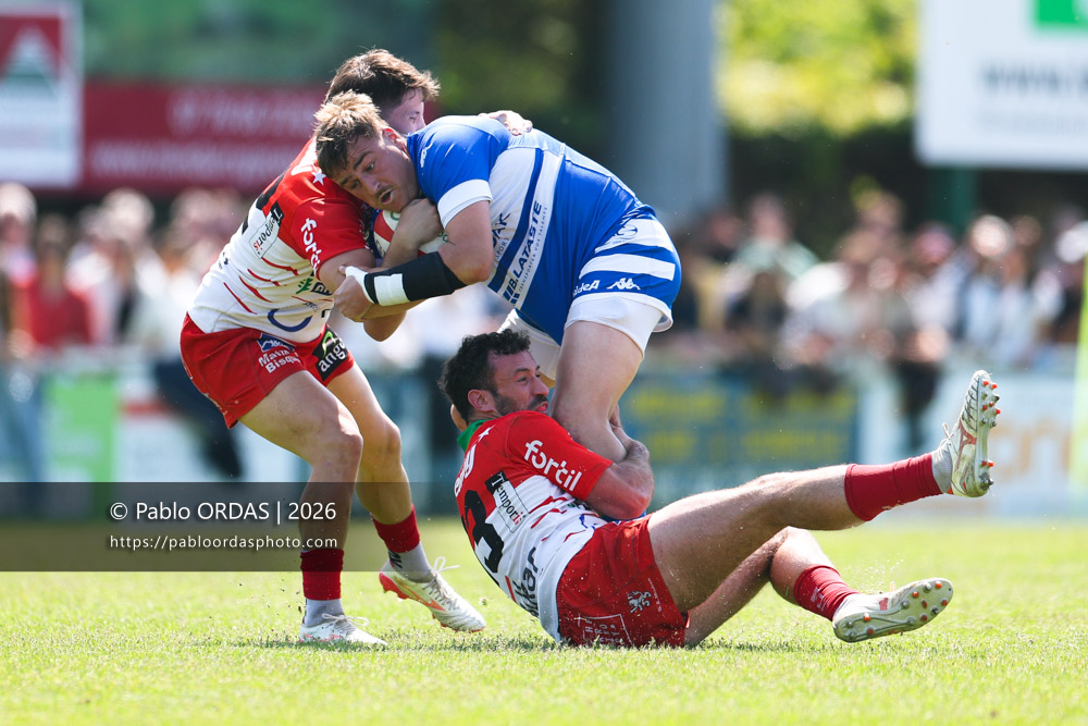 Thomas Pulon, lors du match de Nationale 2 entre l'Anglet olympique et Mauléon, le 19 avril 2026 au stade Saint-Jean d'Anglet, France (Photo Pablo ORDAS)