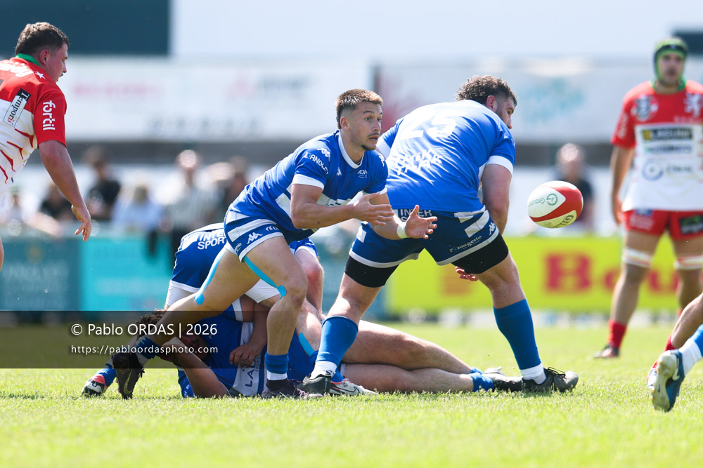 Alexis Bérot, lors du match de Nationale 2 entre l'Anglet olympique et Mauléon, le 19 avril 2026 au stade Saint-Jean d'Anglet, France (Photo Pablo ORDAS)