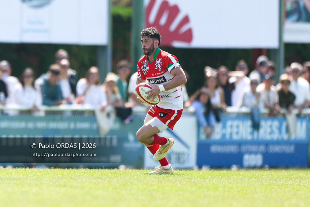 Antton Pribat, lors du match de Nationale 2 entre l'Anglet olympique et Mauléon, le 19 avril 2026 au stade Saint-Jean d'Anglet, France (Photo Pablo ORDAS)