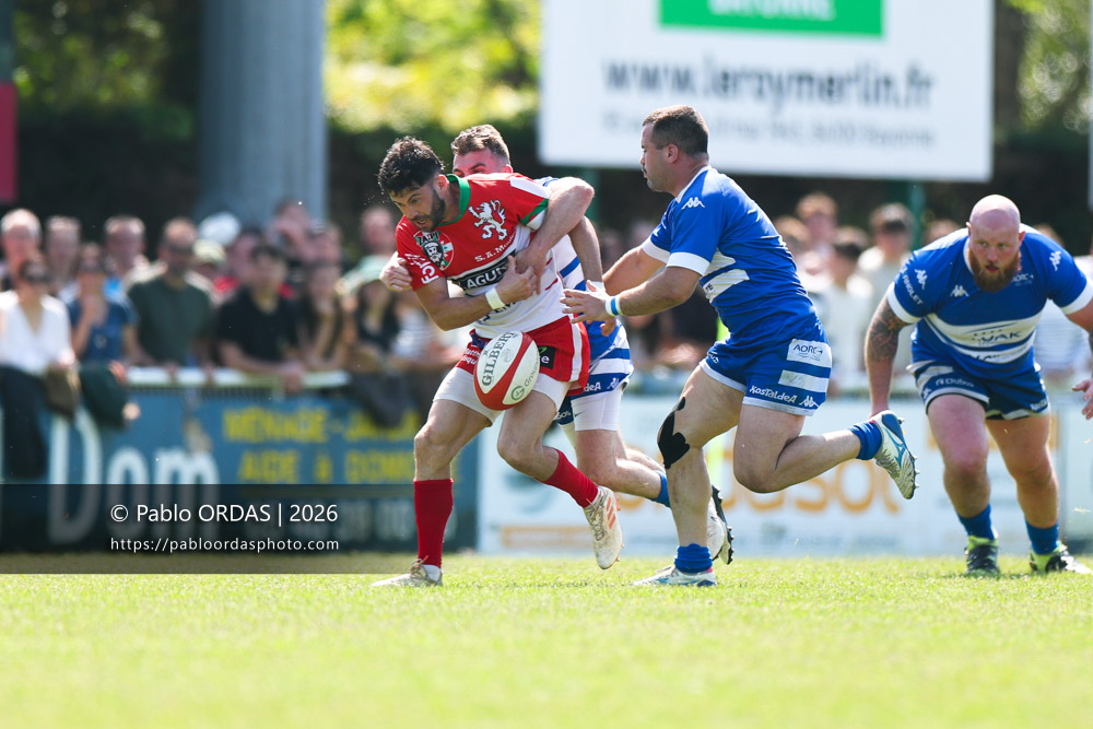 Antton Pribat, lors du match de Nationale 2 entre l'Anglet olympique et Mauléon, le 19 avril 2026 au stade Saint-Jean d'Anglet, France (Photo Pablo ORDAS)