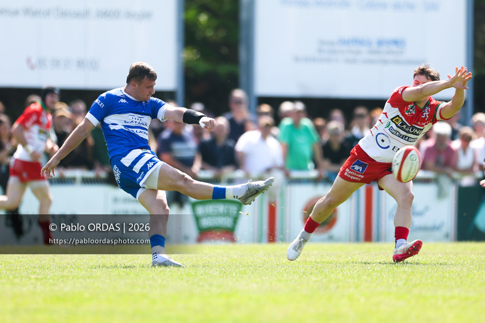 Thomas Pulon, lors du match de Nationale 2 entre l'Anglet olympique et Mauléon, le 19 avril 2026 au stade Saint-Jean d'Anglet, France (Photo Pablo ORDAS)