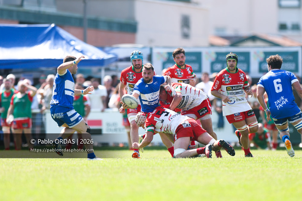 Bastien Fischer, lors du match de Nationale 2 entre l'Anglet olympique et Mauléon, le 19 avril 2026 au stade Saint-Jean d'Anglet, France (Photo Pablo ORDAS)