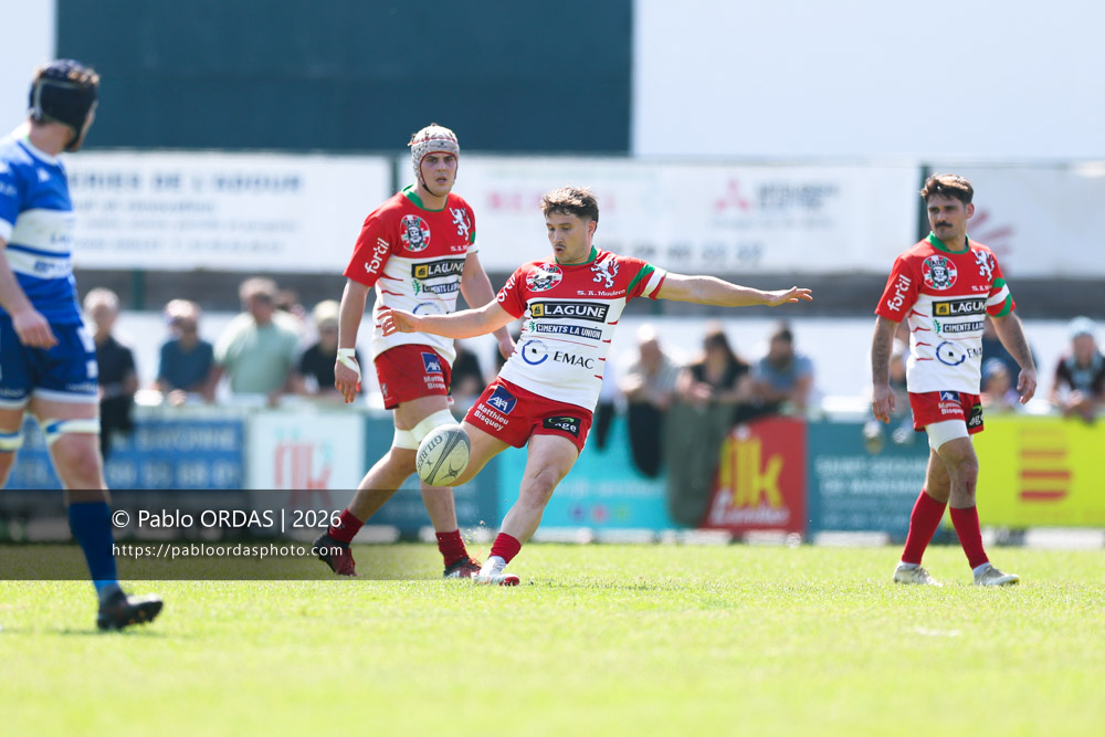 Mathis Gourg, lors du match de Nationale 2 entre l'Anglet olympique et Mauléon, le 19 avril 2026 au stade Saint-Jean d'Anglet, France (Photo Pablo ORDAS)
