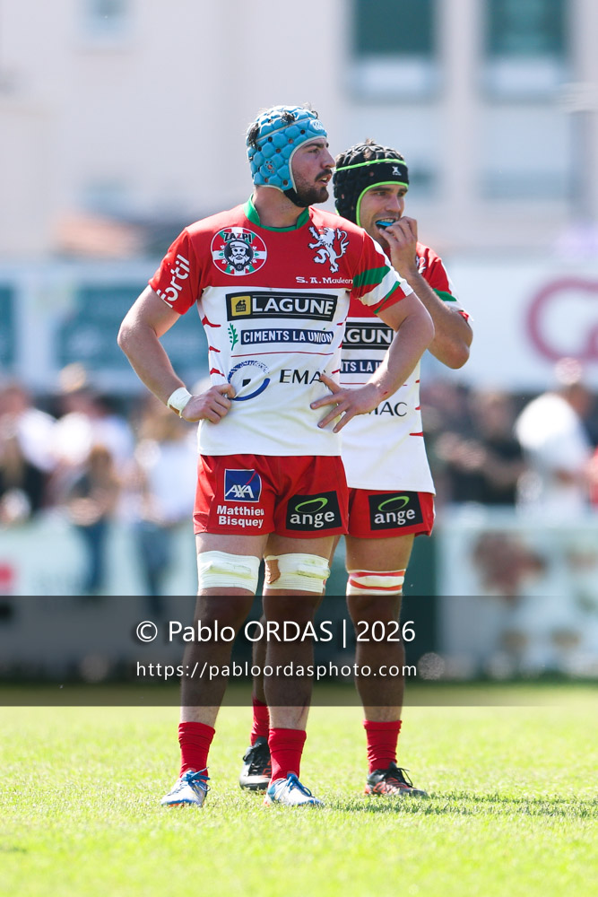 Benjamin Dufourcq, lors du match de Nationale 2 entre l'Anglet olympique et Mauléon, le 19 avril 2026 au stade Saint-Jean d'Anglet, France (Photo Pablo ORDAS)