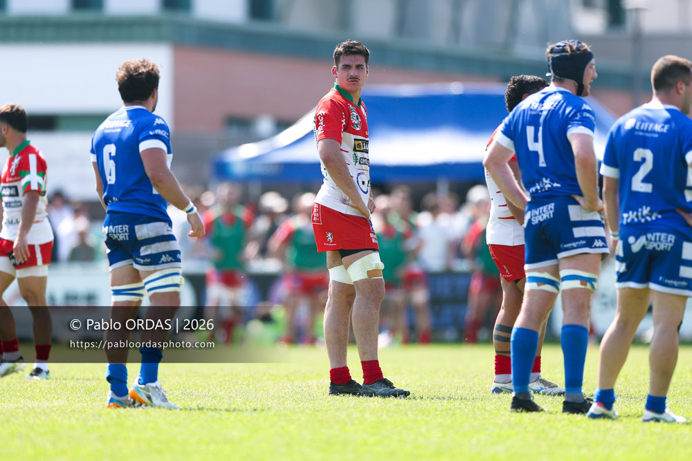 Yohan Etchebarne, lors du match de Nationale 2 entre l'Anglet olympique et Mauléon, le 19 avril 2026 au stade Saint-Jean d'Anglet, France (Photo Pablo ORDAS)