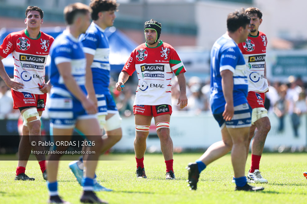 Romain Caballero, lors du match de Nationale 2 entre l'Anglet olympique et Mauléon, le 19 avril 2026 au stade Saint-Jean d'Anglet, France (Photo Pablo ORDAS)