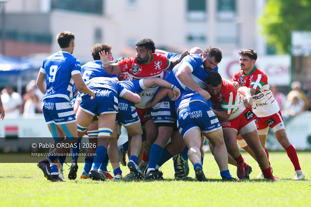Enzo Maidana, lors du match de Nationale 2 entre l'Anglet olympique et Mauléon, le 19 avril 2026 au stade Saint-Jean d'Anglet, France (Photo Pablo ORDAS)