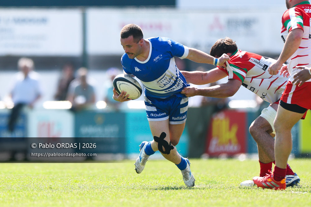 Max Bru, lors du match de Nationale 2 entre l'Anglet olympique et Mauléon, le 19 avril 2026 au stade Saint-Jean d'Anglet, France (Photo Pablo ORDAS)