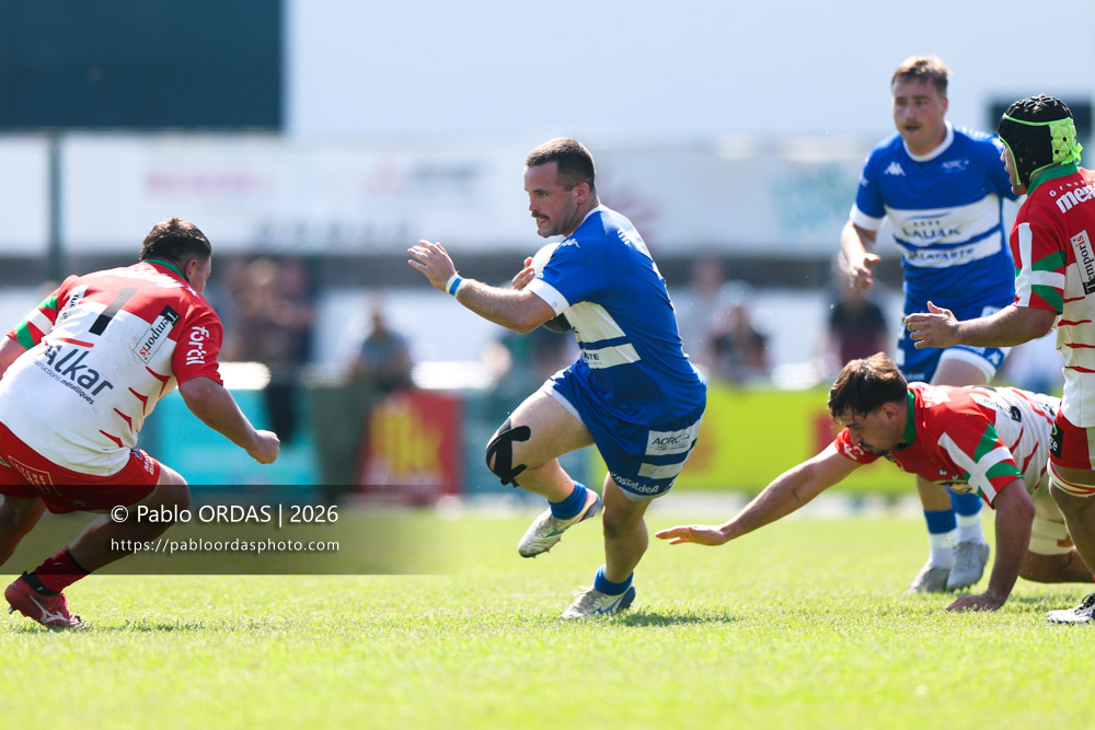 Max Bru, lors du match de Nationale 2 entre l'Anglet olympique et Mauléon, le 19 avril 2026 au stade Saint-Jean d'Anglet, France (Photo Pablo ORDAS)