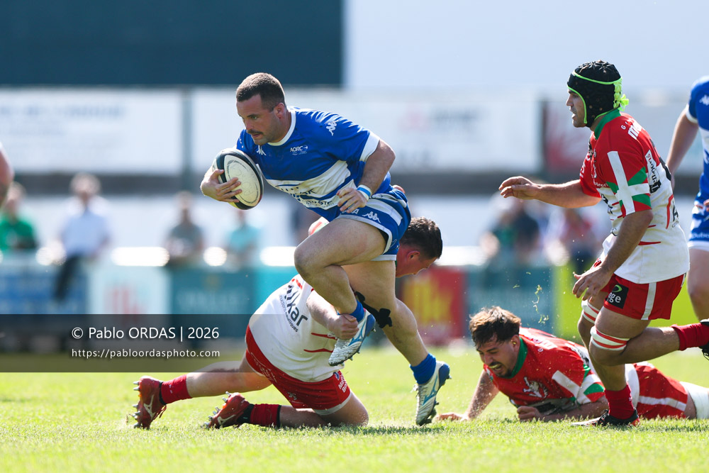 Max Bru, lors du match de Nationale 2 entre l'Anglet olympique et Mauléon, le 19 avril 2026 au stade Saint-Jean d'Anglet, France (Photo Pablo ORDAS)