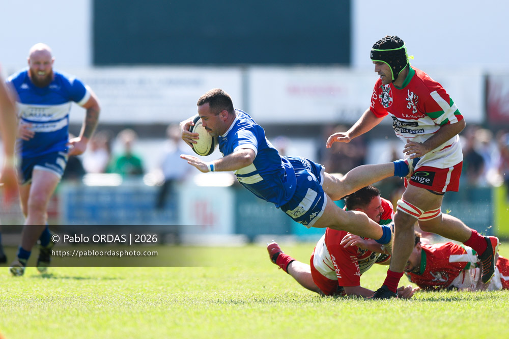 Max Bru, lors du match de Nationale 2 entre l'Anglet olympique et Mauléon, le 19 avril 2026 au stade Saint-Jean d'Anglet, France (Photo Pablo ORDAS)