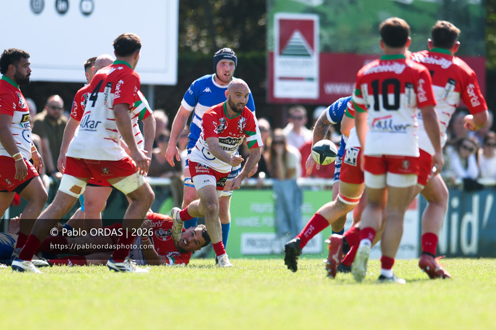 Aurélien Donnadieu, lors du match de Nationale 2 entre l'Anglet olympique et Mauléon, le 19 avril 2026 au stade Saint-Jean d'Anglet, France (Photo Pablo ORDAS)