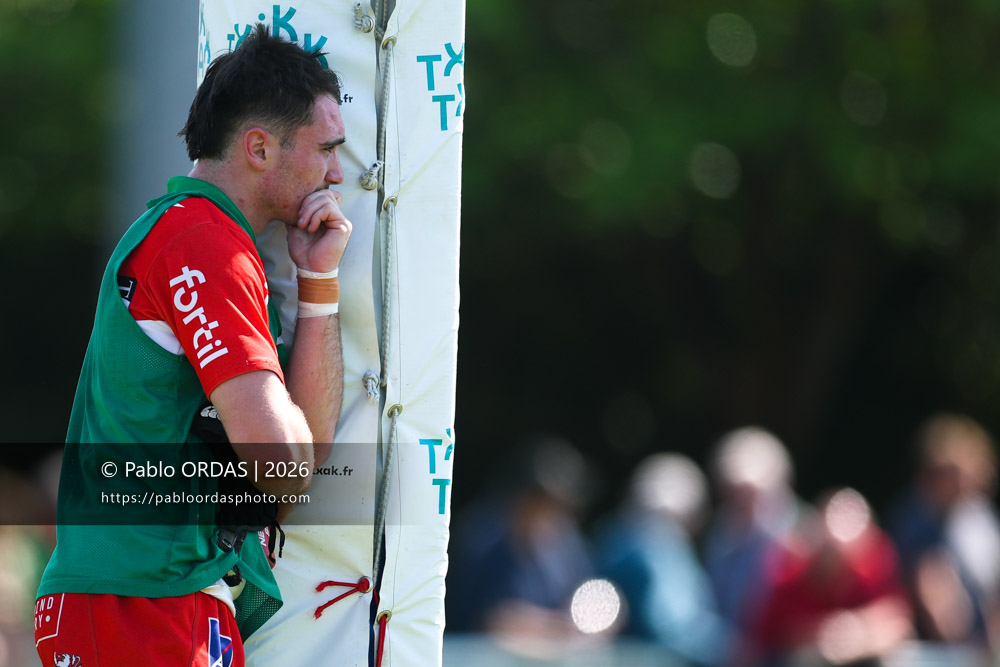 Pette Queheille, lors du match de Nationale 2 entre l'Anglet olympique et Mauléon, le 19 avril 2026 au stade Saint-Jean d'Anglet, France (Photo Pablo ORDAS)