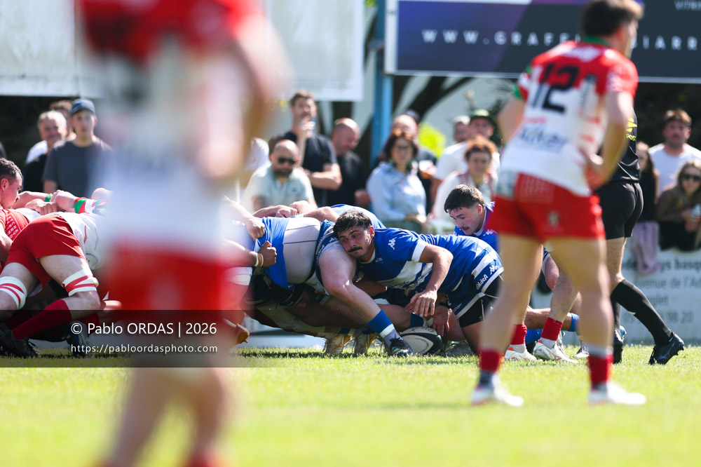Iban Tsouladzé, lors du match de Nationale 2 entre l'Anglet olympique et Mauléon, le 19 avril 2026 au stade Saint-Jean d'Anglet, France (Photo Pablo ORDAS)