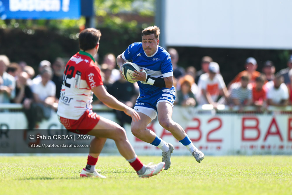 Thomas Pulon, lors du match de Nationale 2 entre l'Anglet olympique et Mauléon, le 19 avril 2026 au stade Saint-Jean d'Anglet, France (Photo Pablo ORDAS)